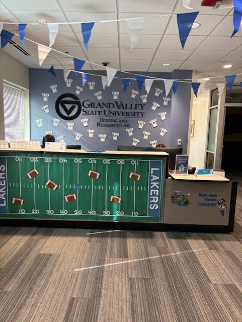 Housing & Residence Life front desk Homecoming decorations